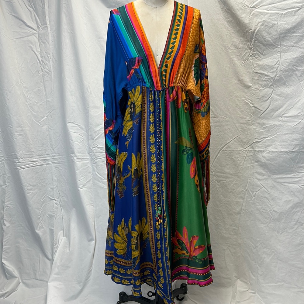 Farm Rio Mixed Scarves Kaftan Dress NWT size small